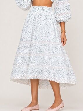 Loveshackfancy‎ Eponda Midi Skirt Floral Ruffle Lace Size S